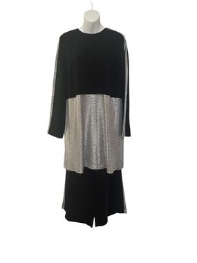 Muslim Women Abaya Tunic Pants Outfit Sz 42 Large Black Silver NWOT Kemal Aydin